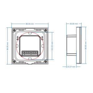 Sieninis sensorinis RGB LED valdiklis T3B matmenys