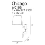 Sieninis šviestuvas Chicago WH + LED