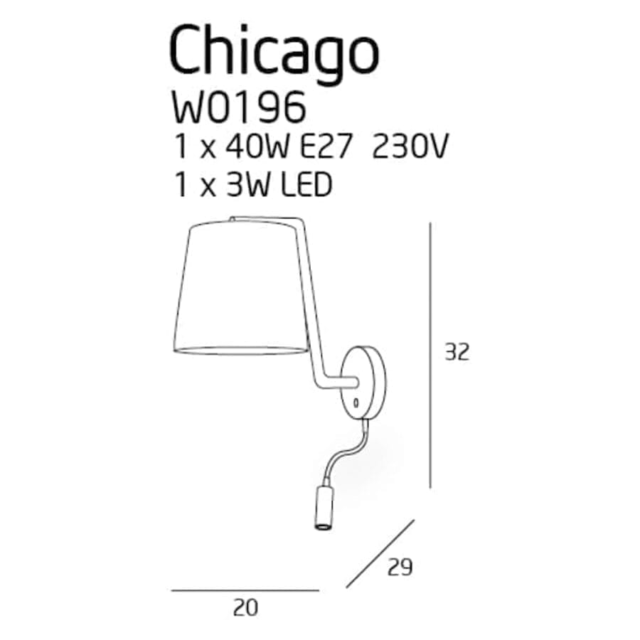 Sieninis šviestuvas Chicago WH + LED