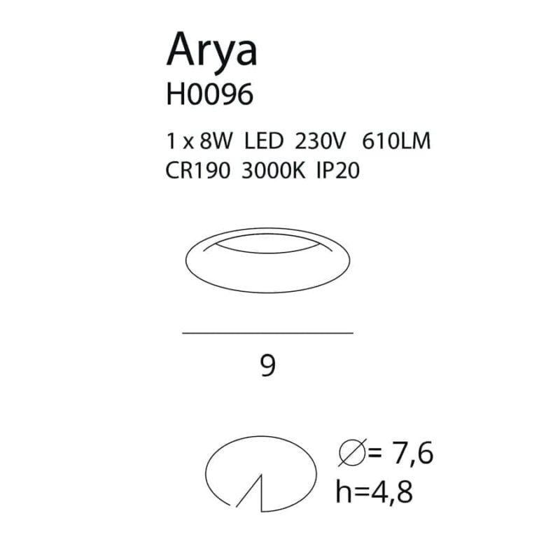 Įmontuojamas LED šviestuvas Arya Fixed WH
