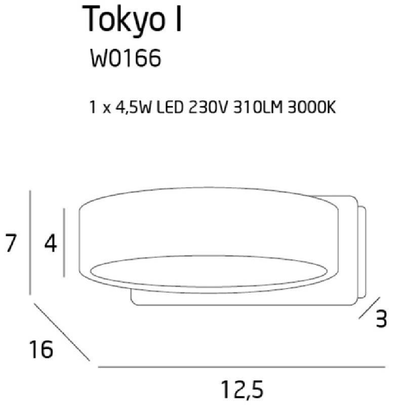 Sieninis LED šviestuvas Tokyo R Baltas