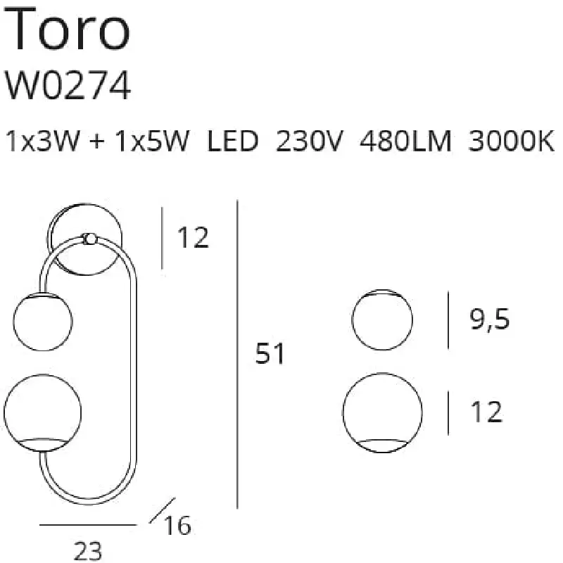 Sieninis šviestuvas TORO W0274