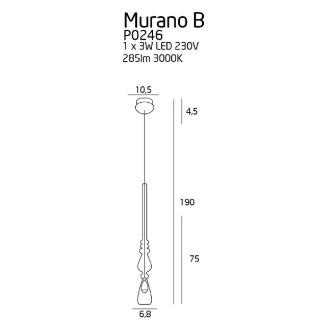 3W Pakabinamas LED šviestuvas MURANO B, 3000K, Chromas, P0246