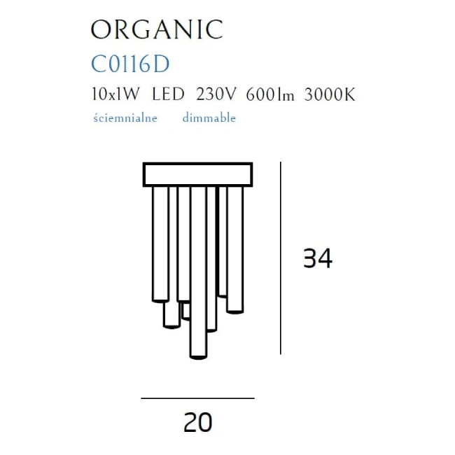10W Lubinis šviestuvas ORGANIC, 3000K, Varis, C0116D
