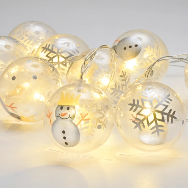 LED Girlianda PLASTIC BALL SNOWMAN, 3000K, 135+30cm, IP20, 3xAA