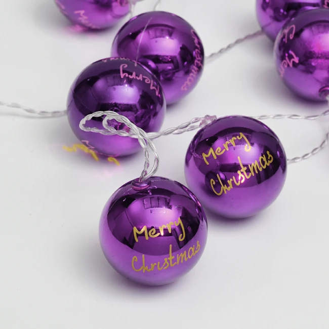 LED Girlianda PLASTIC BALLS, 3000K, IP20, 3xAA, 135+30cm, Violetinė, ON/OFF