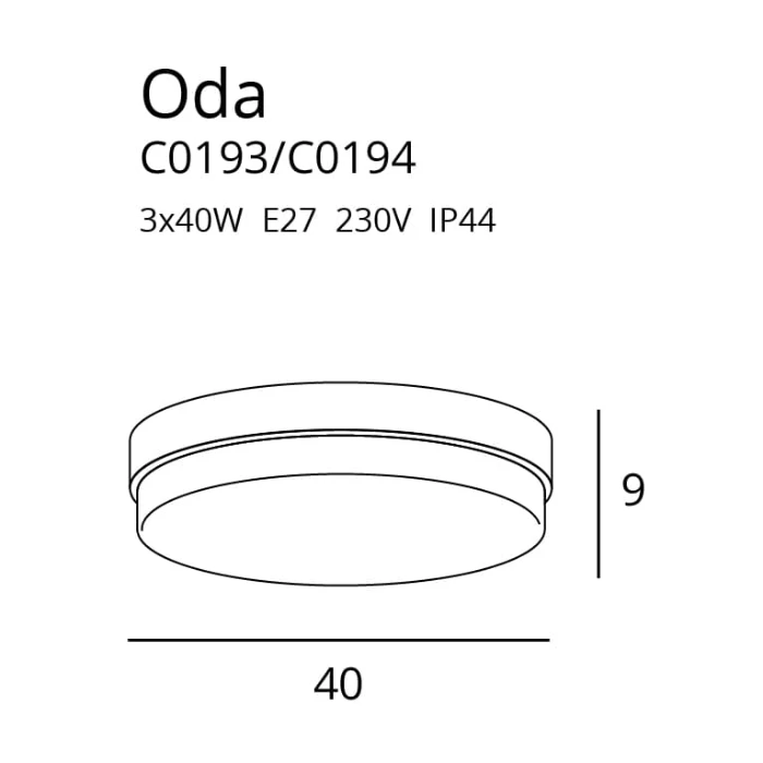 Lubinis šviestuvas ODA, IP44, Juodas, C0194