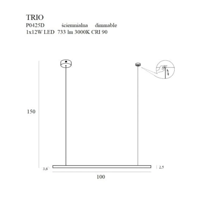 12W Pakabinamas LED šviestuvas TRIO 1, Auksinis, 3000K