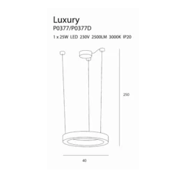 25W Pakabinamas LED šviestuvas LUXURY, Auksinis, 3000K, DIMM