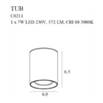 7W Lubinis šviestuvas TUB, 3000K, Juodas, C0211