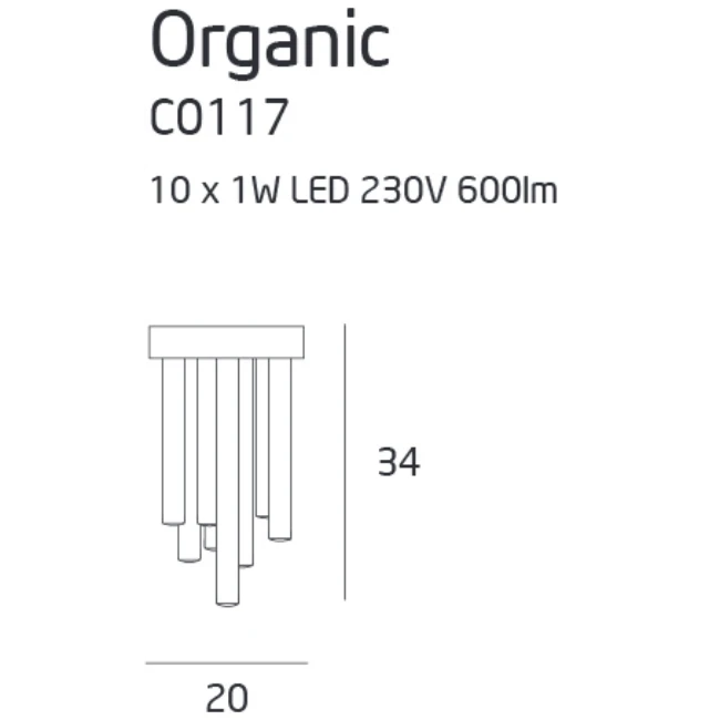 10W Lubinis šviestuvas ORGANIC, 3000K, Chromas, C0117D